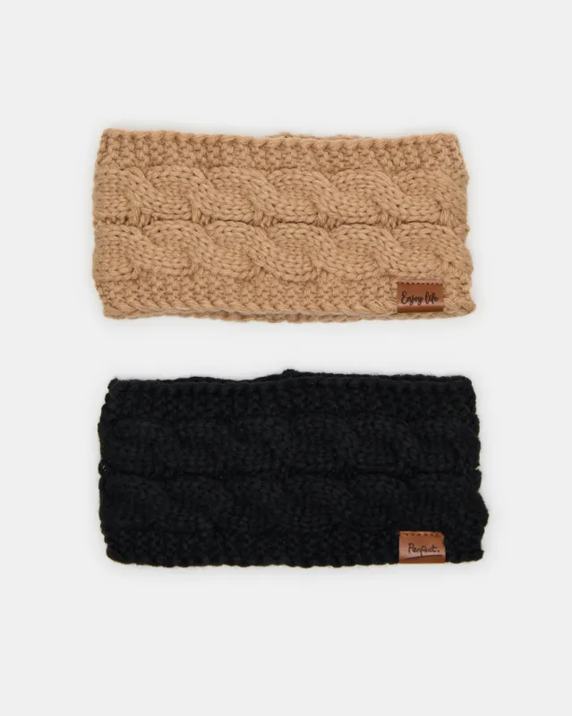 Women Brown And Black Embellished Head warmer Pack Of 2 sold by Redtag