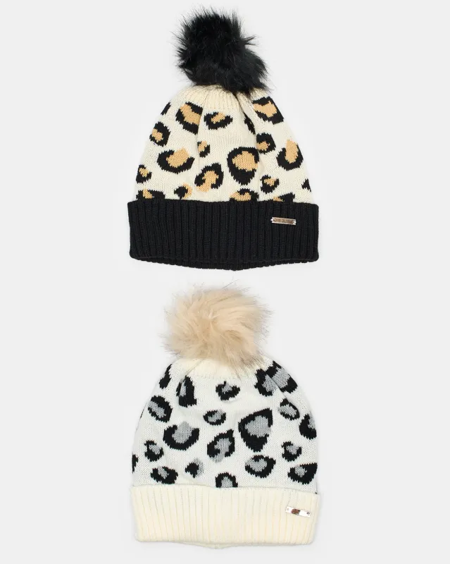 Women White And Black Embellished Knitted Cap Set (2 Piece) sold by Redtag
