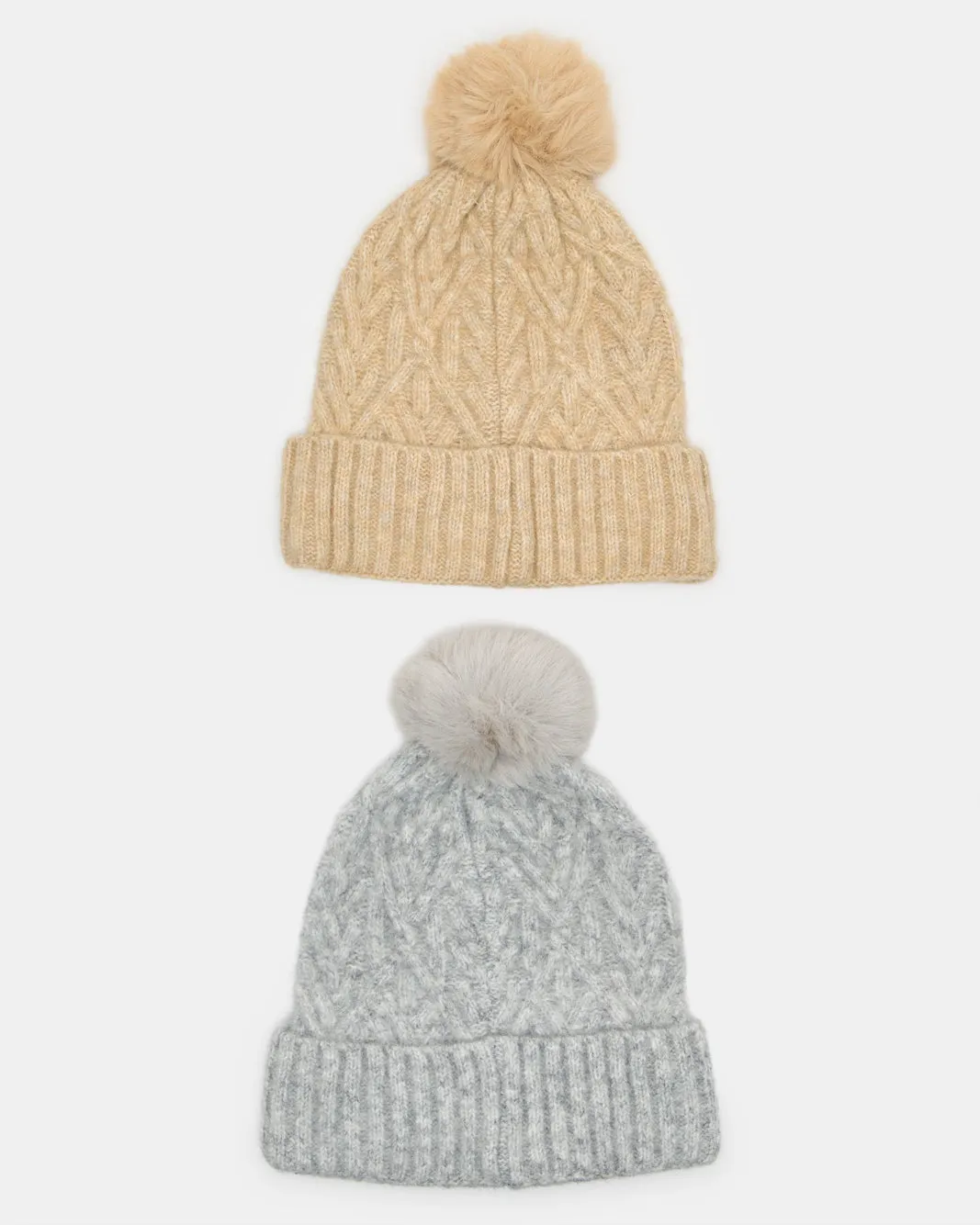 Women Beige And Grey Embellished Knitted Cap Set (2 Piece) sold by Redtag