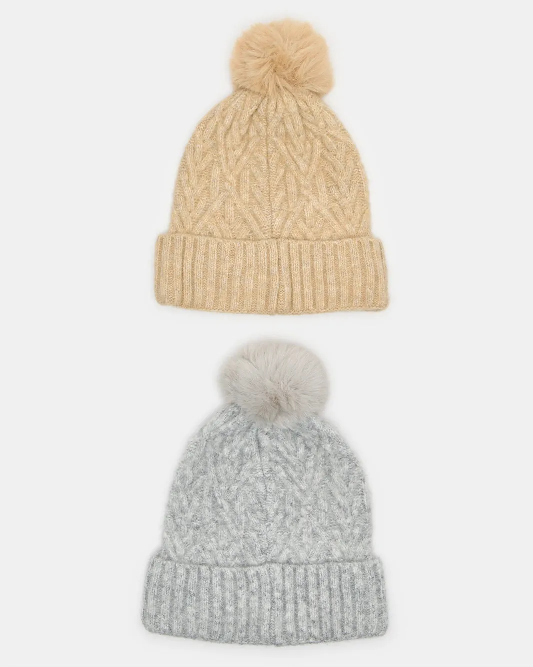 Women Beige And Grey Embellished Knitted Cap Set (2 Piece) sold by Redtag product image thumbnail 2