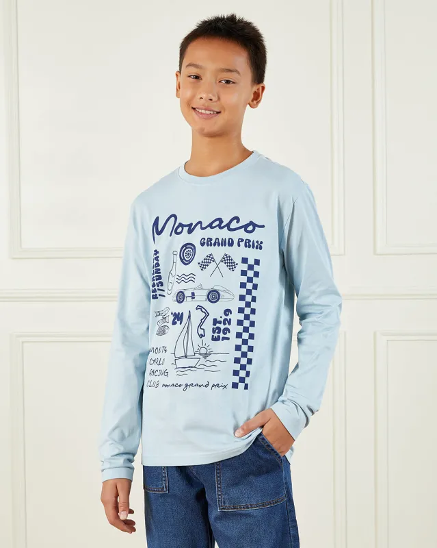 Senior Boys Blue Monaco Grand Prix Long Sleeve T-Shirt sold by Redtag