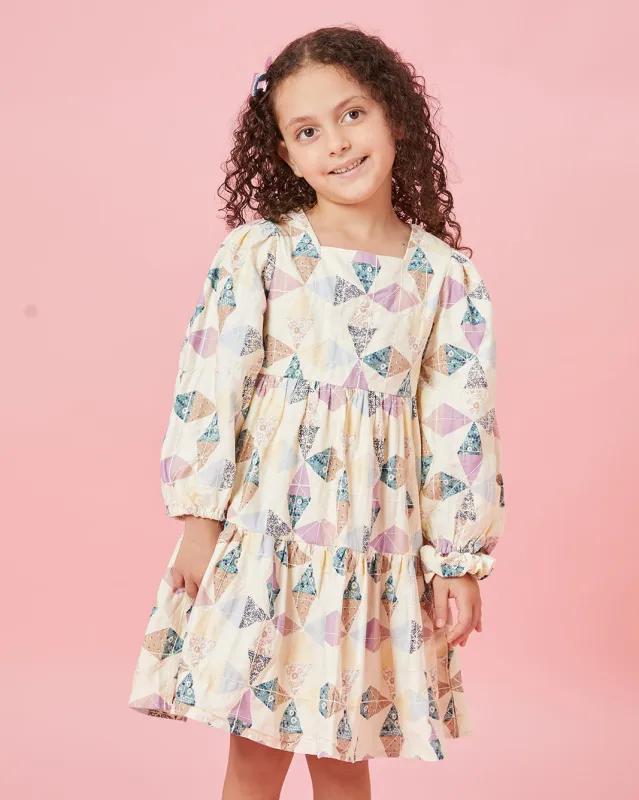 Girls Beige Printed Dress With Scrunchy (2 Piece) sold by Redtag