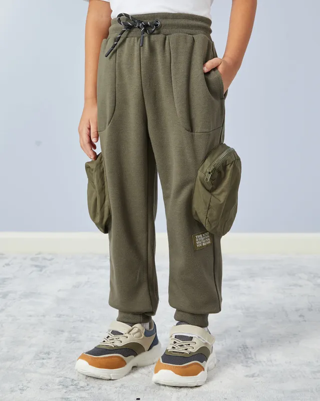 Boys Olive Cargo Pocket Track Pants sold by Redtag