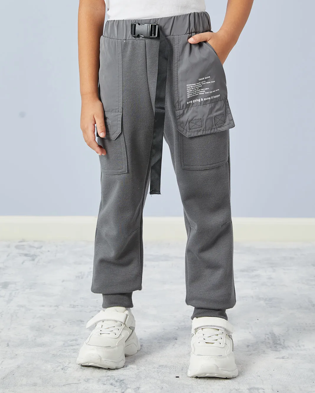 Boys Charcoal Printed Pocket Track Pants sold by Redtag