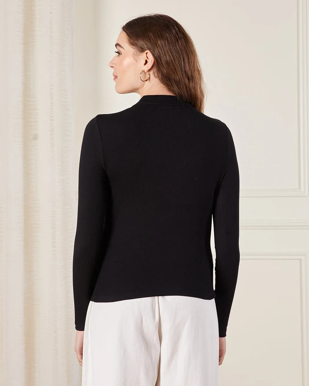 Women Black Ribbed T-Shirt sold by Redtag product image thumbnail 3