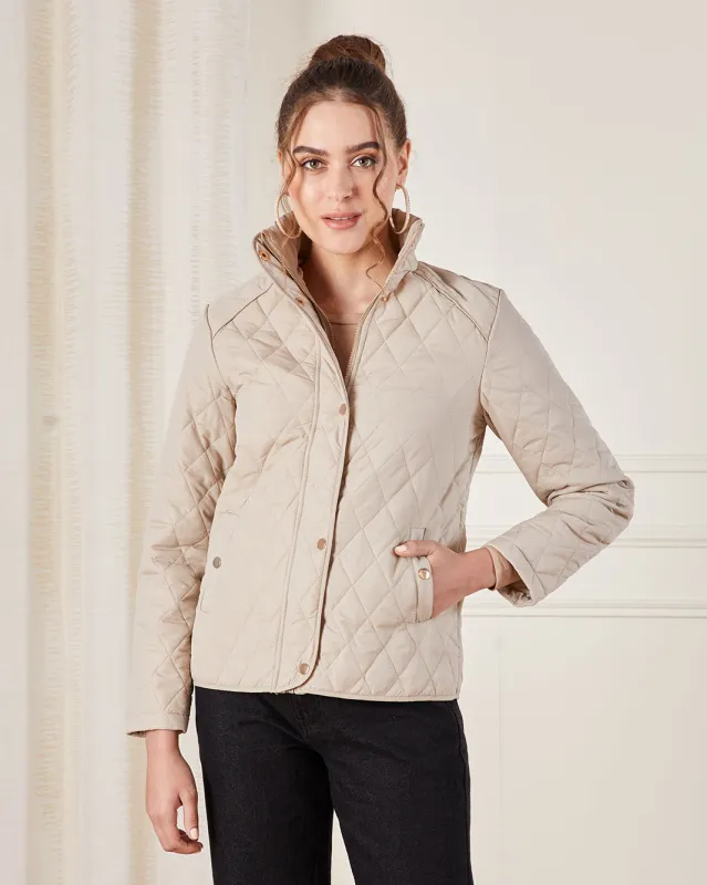 Women Cream Textured Jacket sold by Redtag