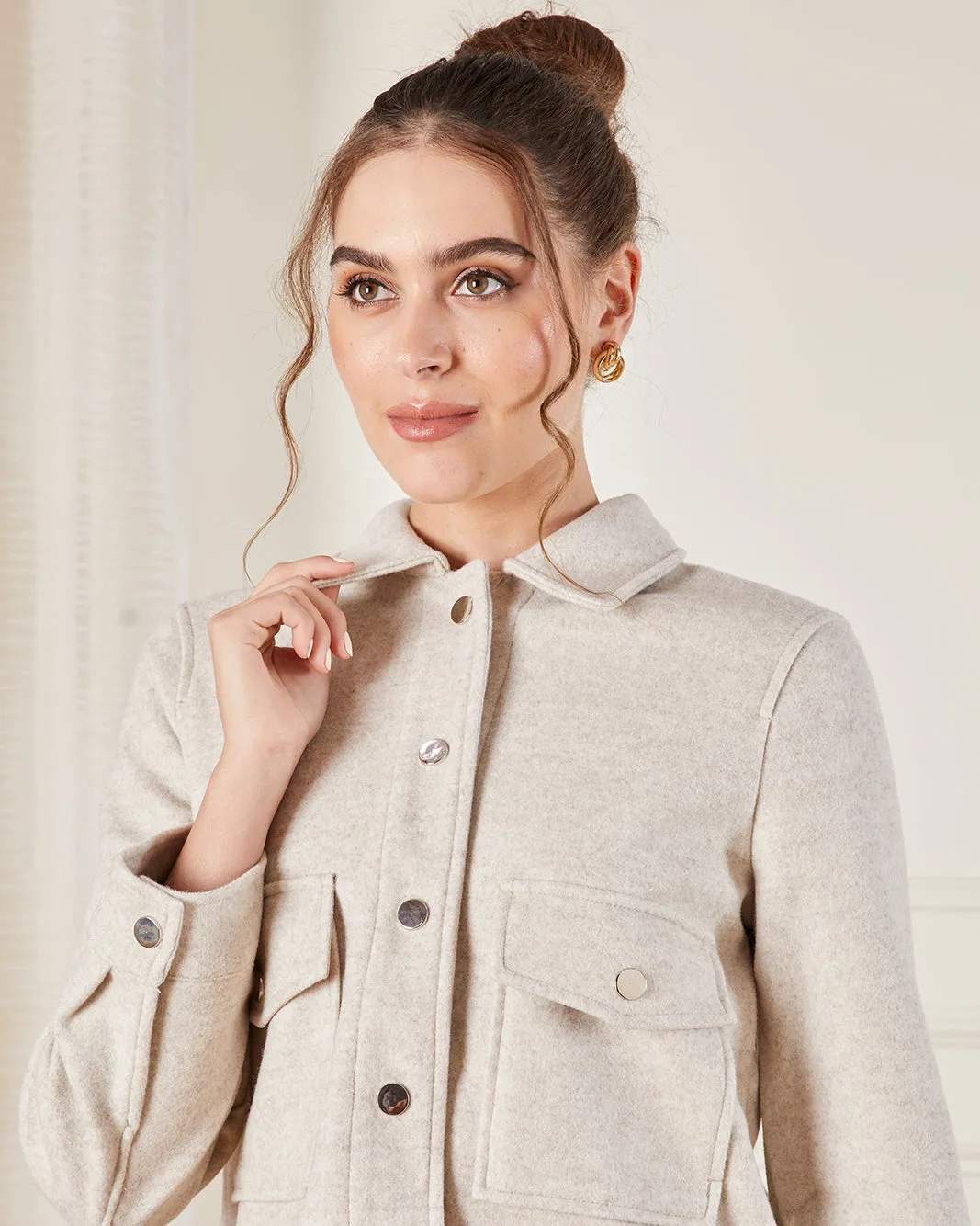 Women Beige Melton Jacket sold by Redtag product image thumbnail 4