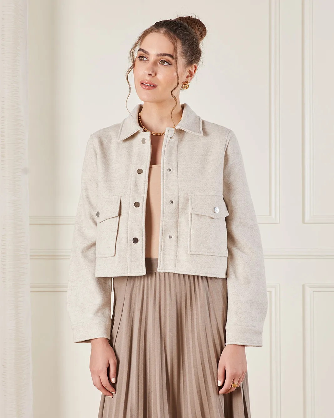 Women Beige Melton Jacket sold by Redtag