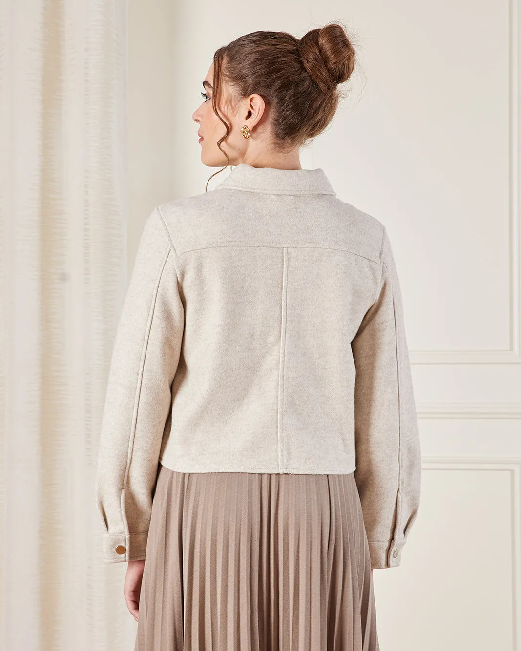 Women Beige Melton Jacket sold by Redtag product image thumbnail 3