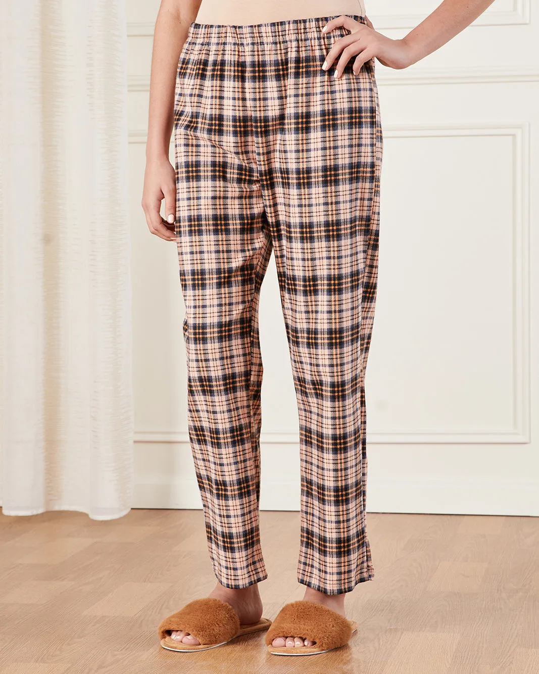 Women Beige Checkered Pyjama Bottom sold by Redtag