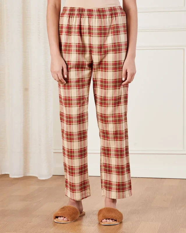 Women Beige Checkered Pyjama Bottom sold by Redtag