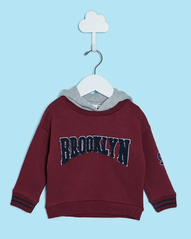 Infant Boys Burgundy Hooded Pullover Sweatshirt sold by Redtag