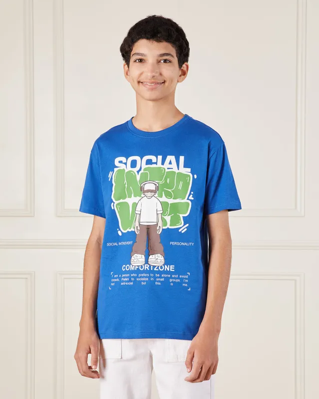 Senior Boys  Blue Printed T-Shirt sold by Redtag