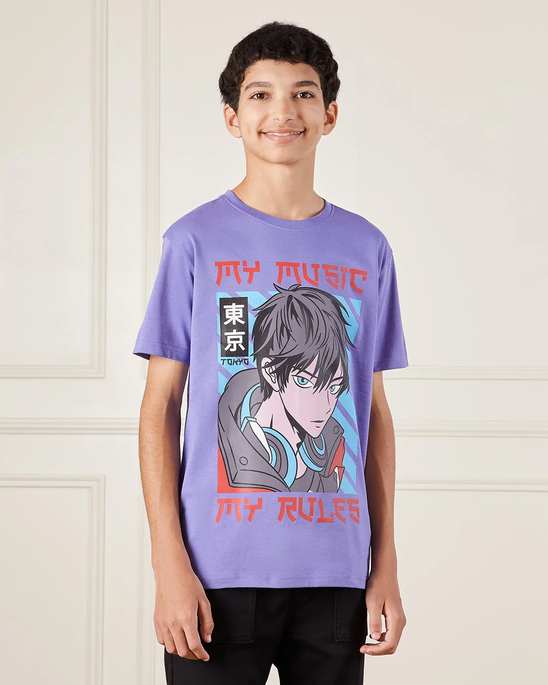 Senior Boys Purple Anime T-Shirt sold by Redtag