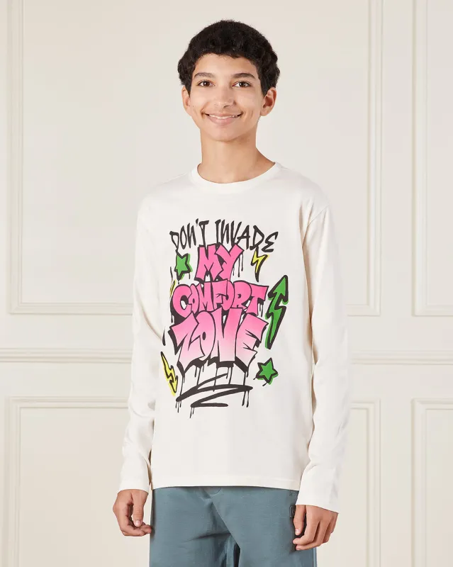 Senior Boys Ivory Printed  Long Sleeve T-Shirt sold by Redtag