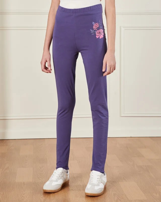 Senior Girls Purple Floral Print Leggings sold by Redtag