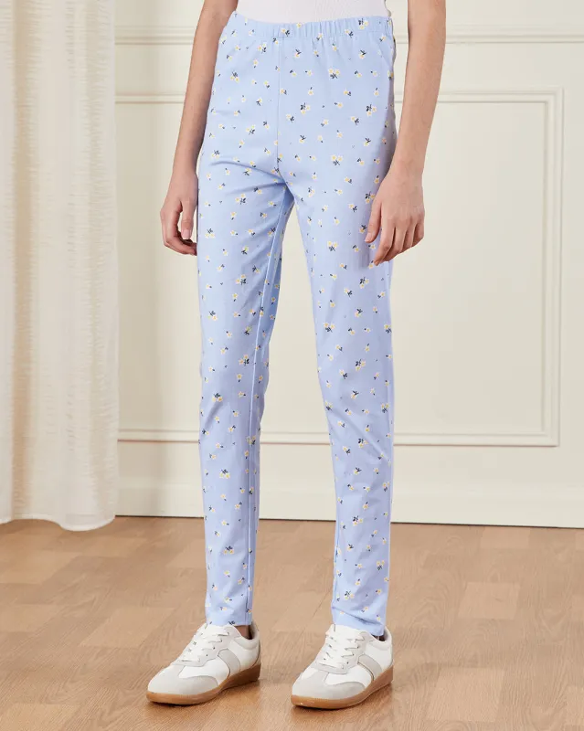 Senior Girls Blue Floral Print Leggings sold by Redtag