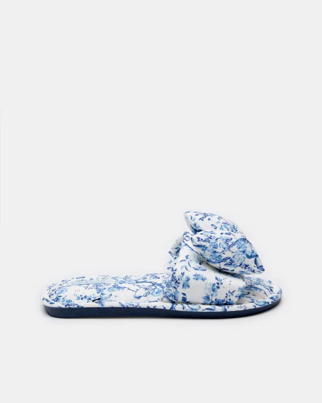 Women White And Blue Bow Trim Printed Slipper sold by Redtag
