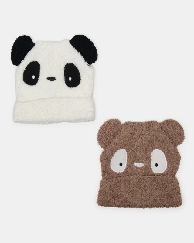 Boys White And Brown Knitted Cap Set Of (2 Piece) sold by Redtag