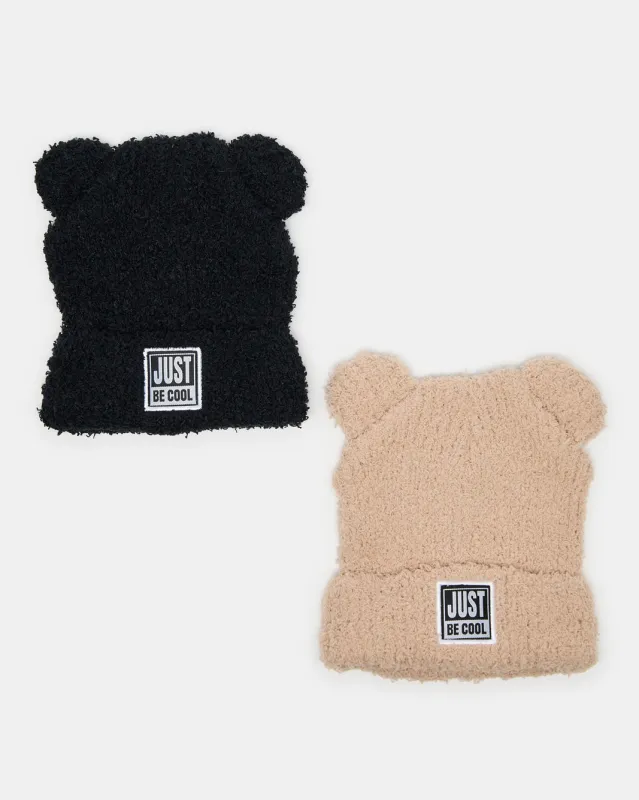 Boys Black And Beige Knitted Cap Set Of (2 Piece) sold by Redtag