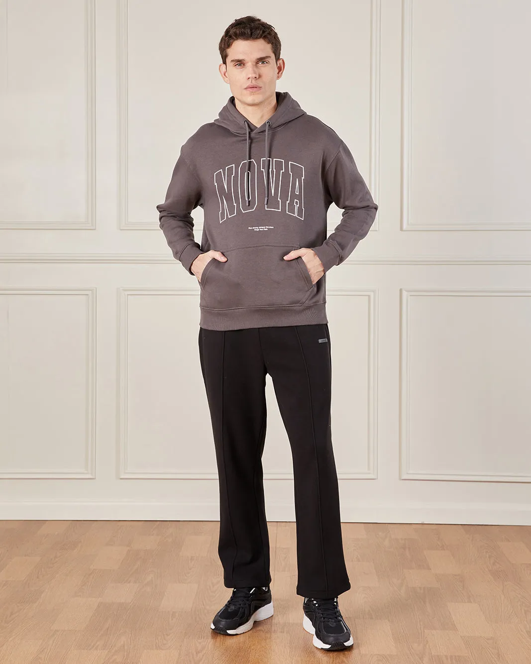 Men Charcoal Printed Hooded Sweatshirt sold by Redtag product image thumbnail 2