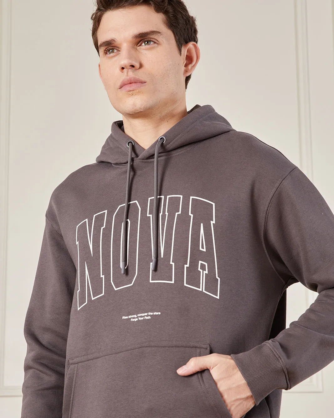 Men Charcoal Printed Hooded Sweatshirt sold by Redtag product image thumbnail 4