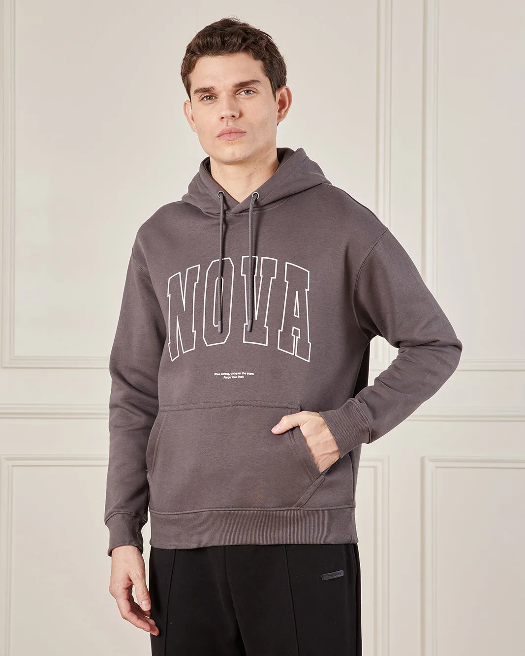 Men Charcoal Printed Hooded Sweatshirt sold by Redtag