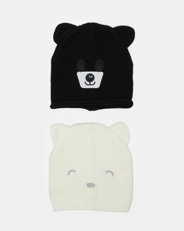 Boys Black And White Knitted Cap Set (2 Piece) sold by Redtag
