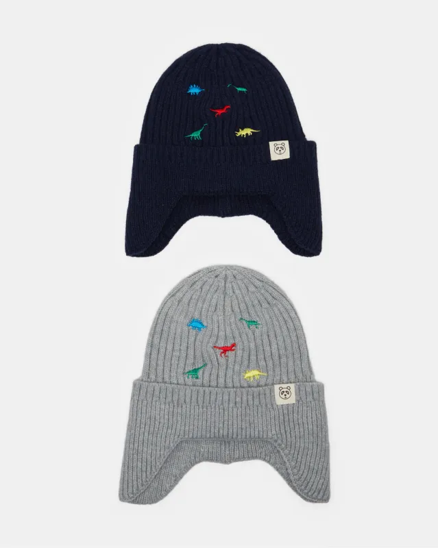 Boys Grey And Navy Knitted Cap Set (2 Piece) sold by Redtag