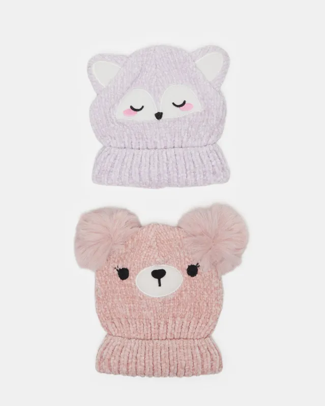 Girls Pink And Purple  Knitted Cap Set (2 Piece) sold by Redtag