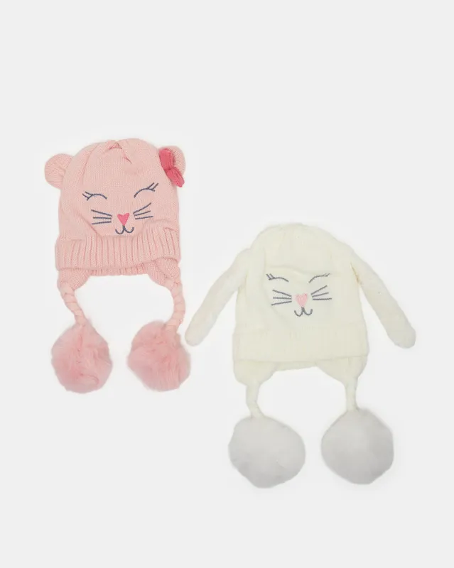 Girls White And Pink Knitted Cap Set (2 Piece) sold by Redtag