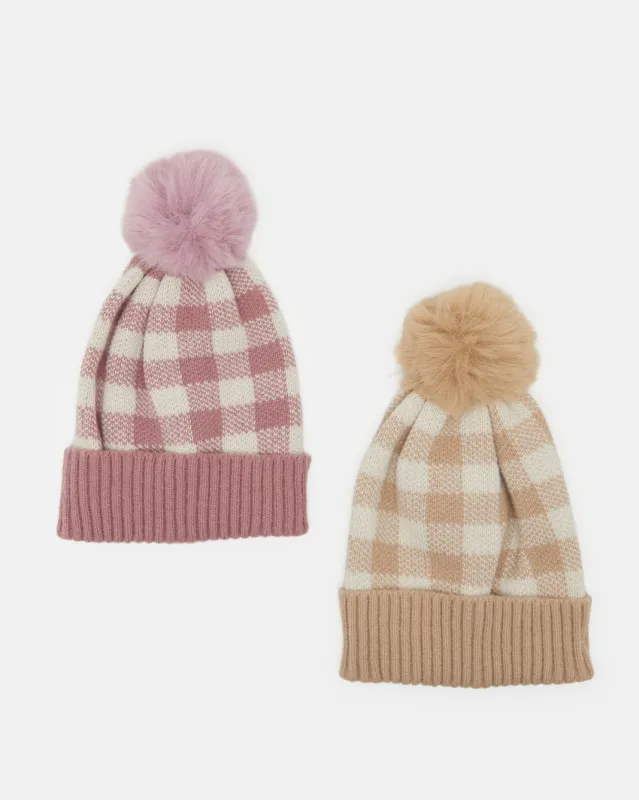 Women Pink And Beige Embellished Cap Set Of( 2 Piece) sold by Redtag