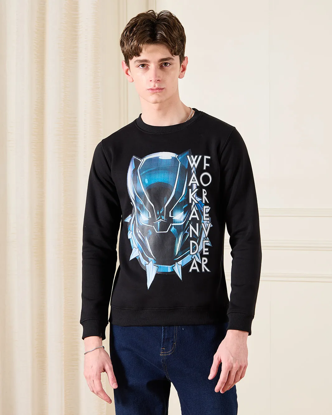 Senior Boys Black Black Panther Printed Sweatshirt sold by Redtag