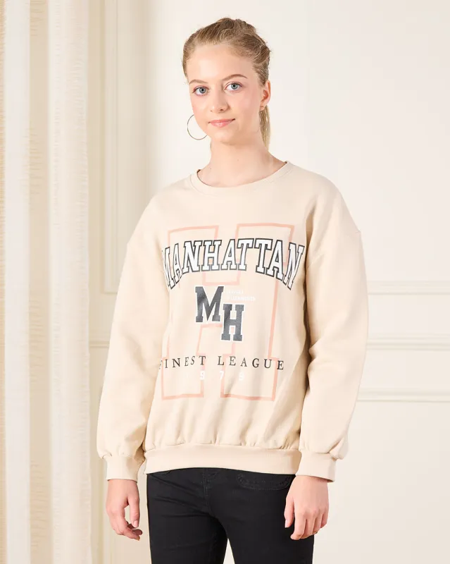 Senior Girls Beige Printed Basic Sweatshirt sold by Redtag