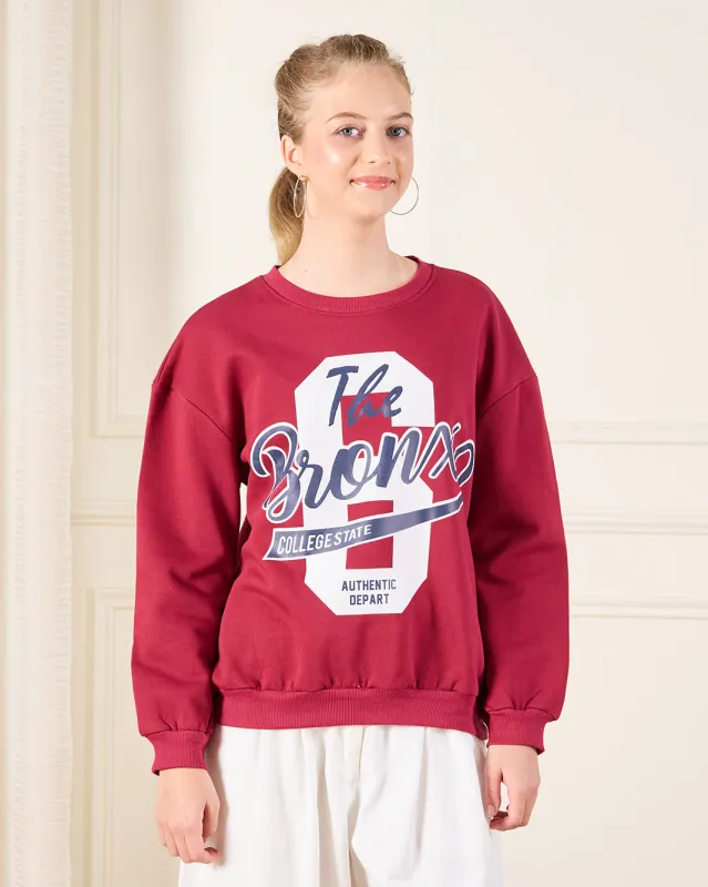 Senior Girls Burgundy Printed Basic Sweatshirt sold by Redtag