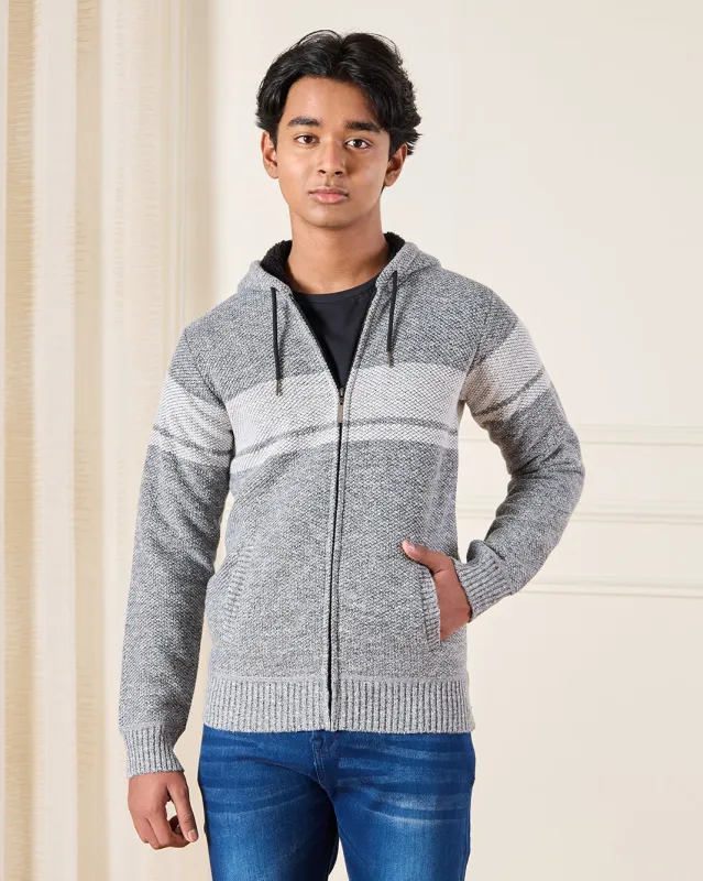 Senior Boys Grey  Sherpa Lining Zip Thru Hoody Cardigan sold by Redtag