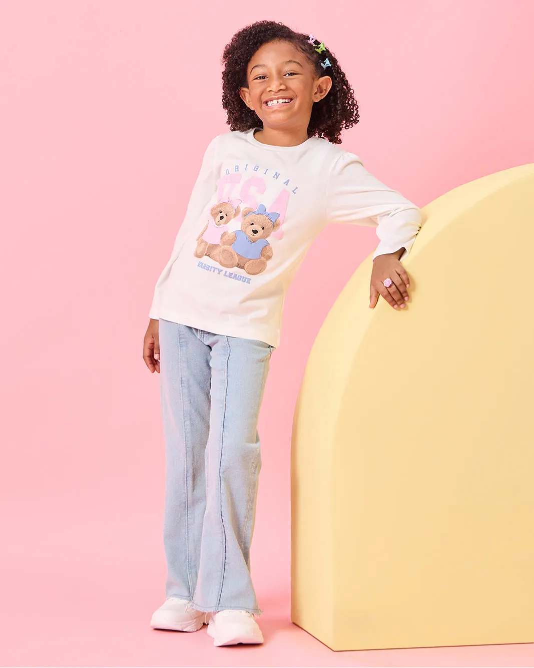 Girls Ivory Teddy Placement Print T-Shirt sold by Redtag product image thumbnail 2