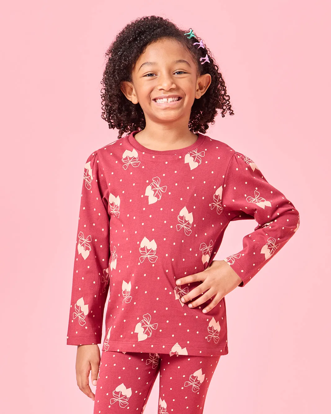Girls Red Printed Bow Long Sleeve T-Shirt sold by Redtag