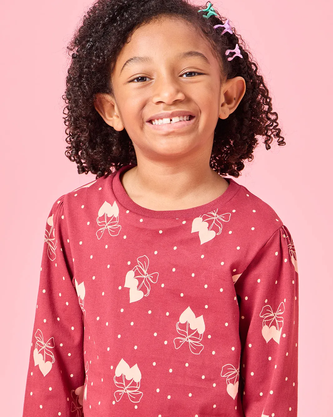 Girls Red Printed Bow Long Sleeve T-Shirt sold by Redtag product image thumbnail 4