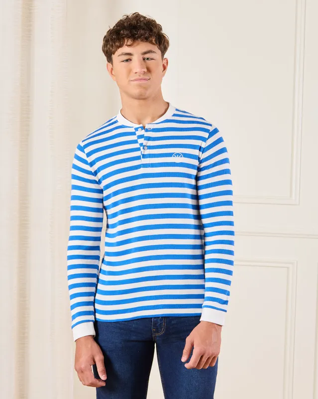 Senior Boys White And Blue Striped T-Shirt sold by Redtag