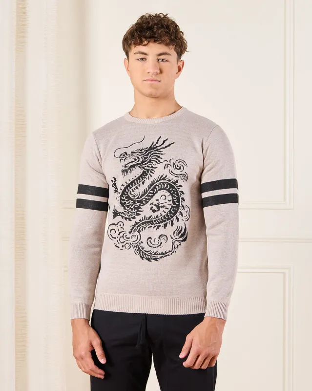 Senior Boys Beige Dragon Print Pullover sold by Redtag