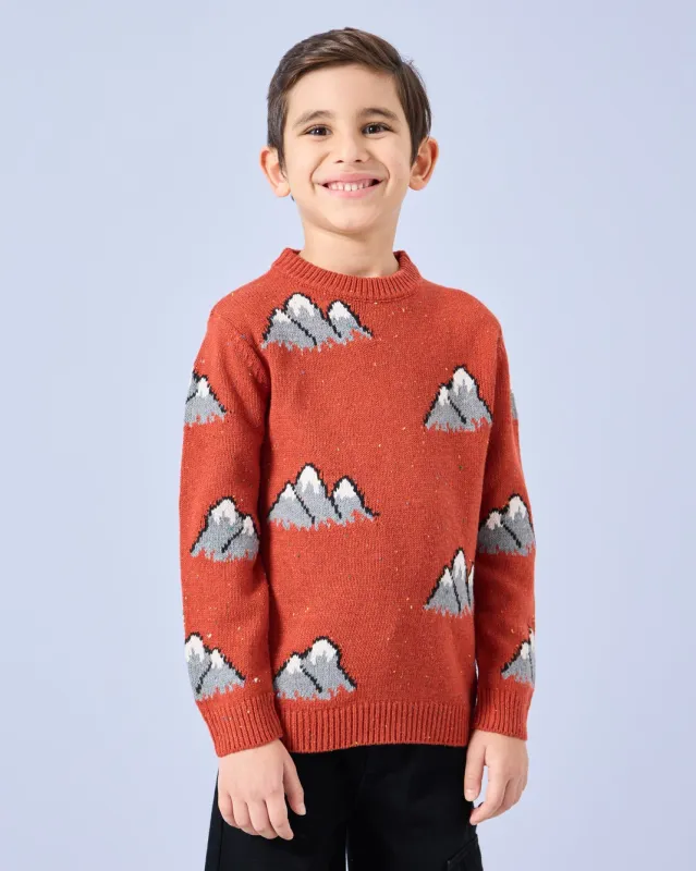 Boys Orange Mountain Print Pullover sold by Redtag