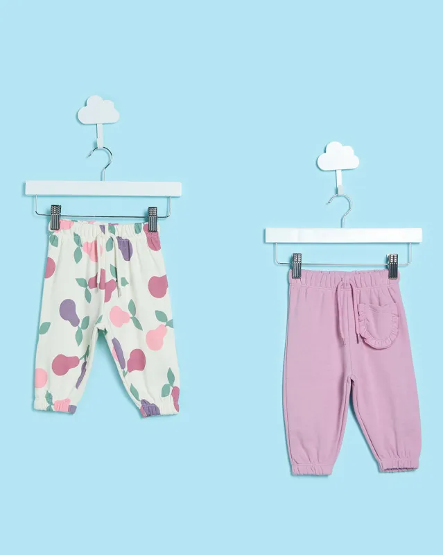 Mauve Solid Pants & White All-Over Pear Print Active Pants – 2-Piece Set sold by Redtag