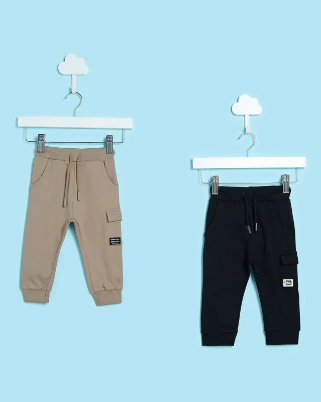 Beige & Black Fashion Cargo 2-Pack Track Pants sold by Redtag