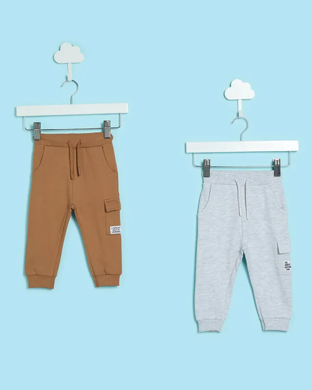 Grey Melange & Brown Fashion Cargo 2-Pack Track Pants sold by Redtag