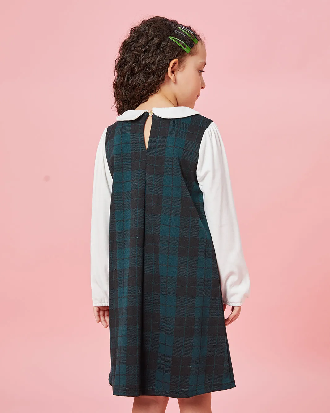 Girls Green Checkered Yarn Dyed Check Dress sold by Redtag product image thumbnail 3