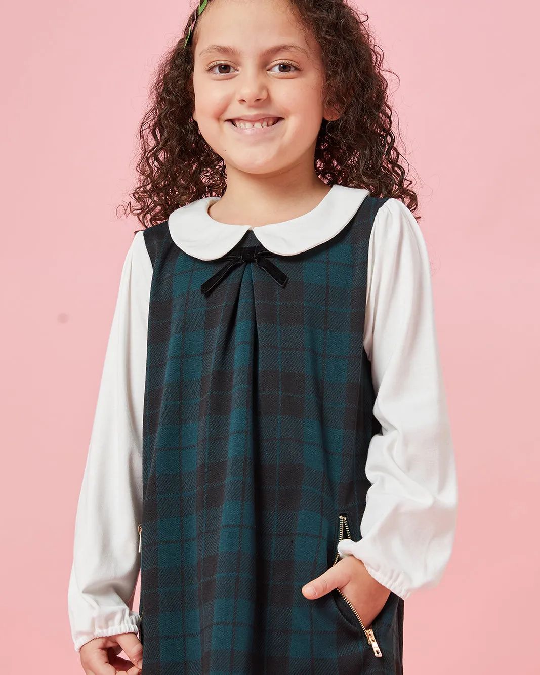 Girls Green Checkered Yarn Dyed Check Dress sold by Redtag product image thumbnail 4