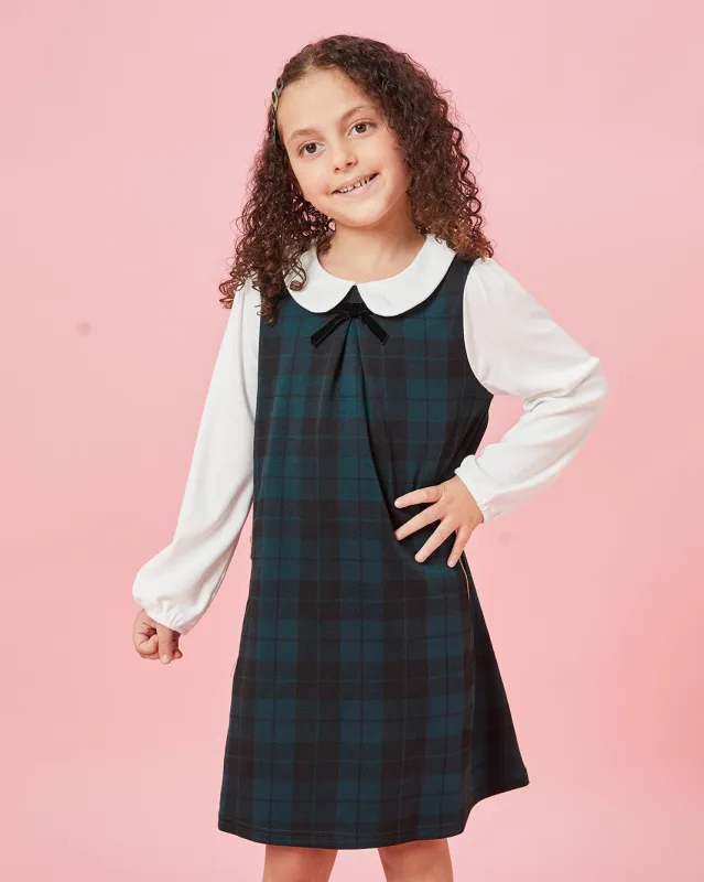 Girls Green Checkered Yarn Dyed Check Dress sold by Redtag