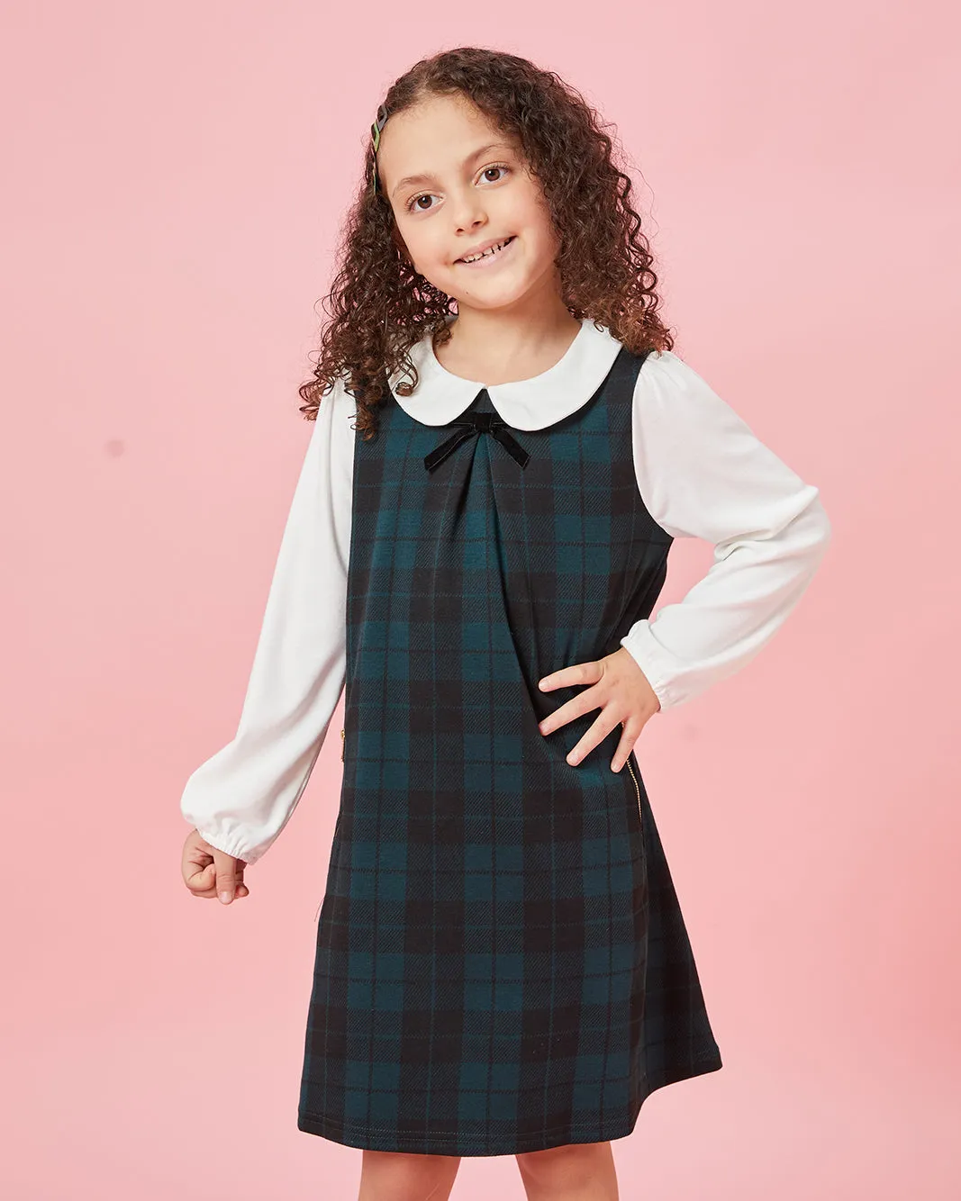 Girls Green Checkered Yarn Dyed Check Dress sold by Redtag