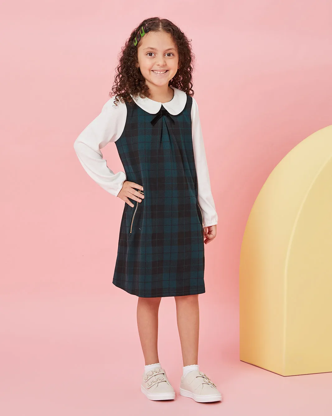 Girls Green Checkered Yarn Dyed Check Dress sold by Redtag product image thumbnail 2